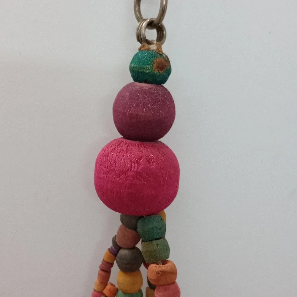 African Trade Bead Necklace Multi Strand Wood Animal Fringe Statement
